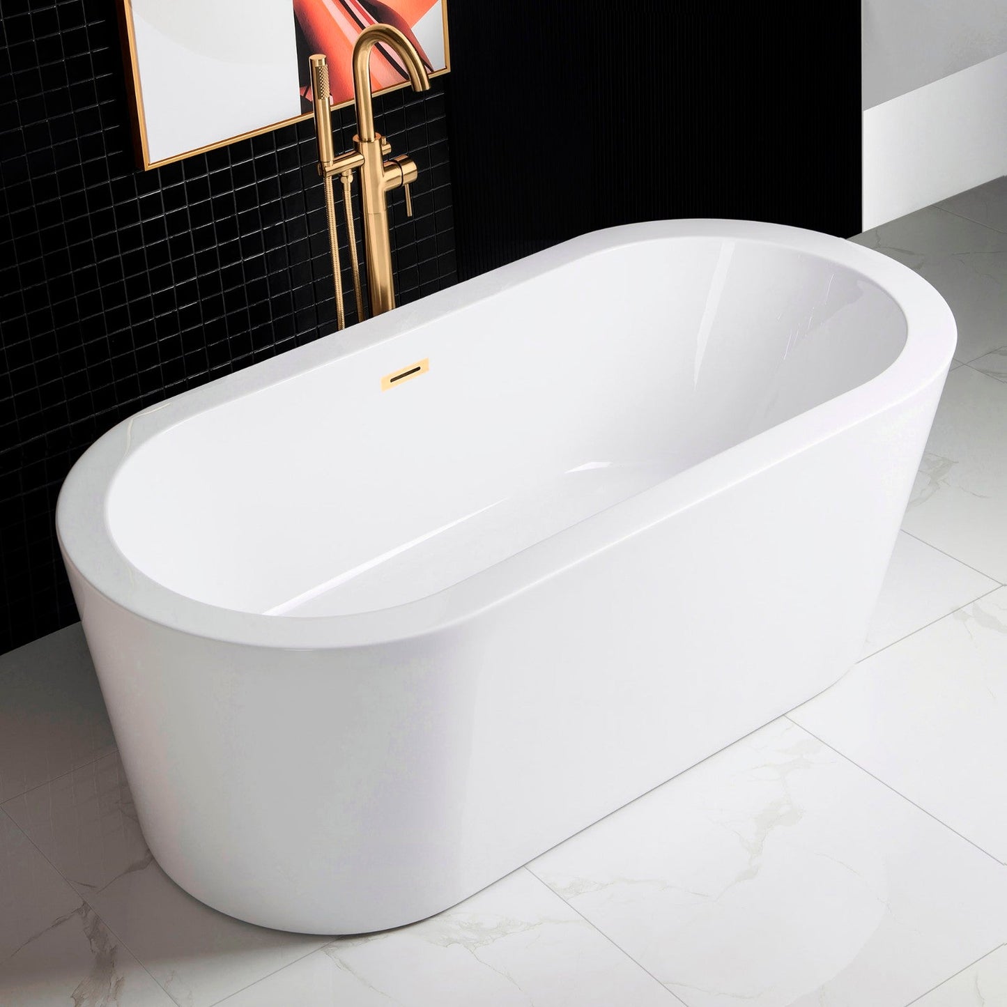 WOODBRIDGE 59" Acrylic Freestanding Bathtub Contemporary Soaking Tub