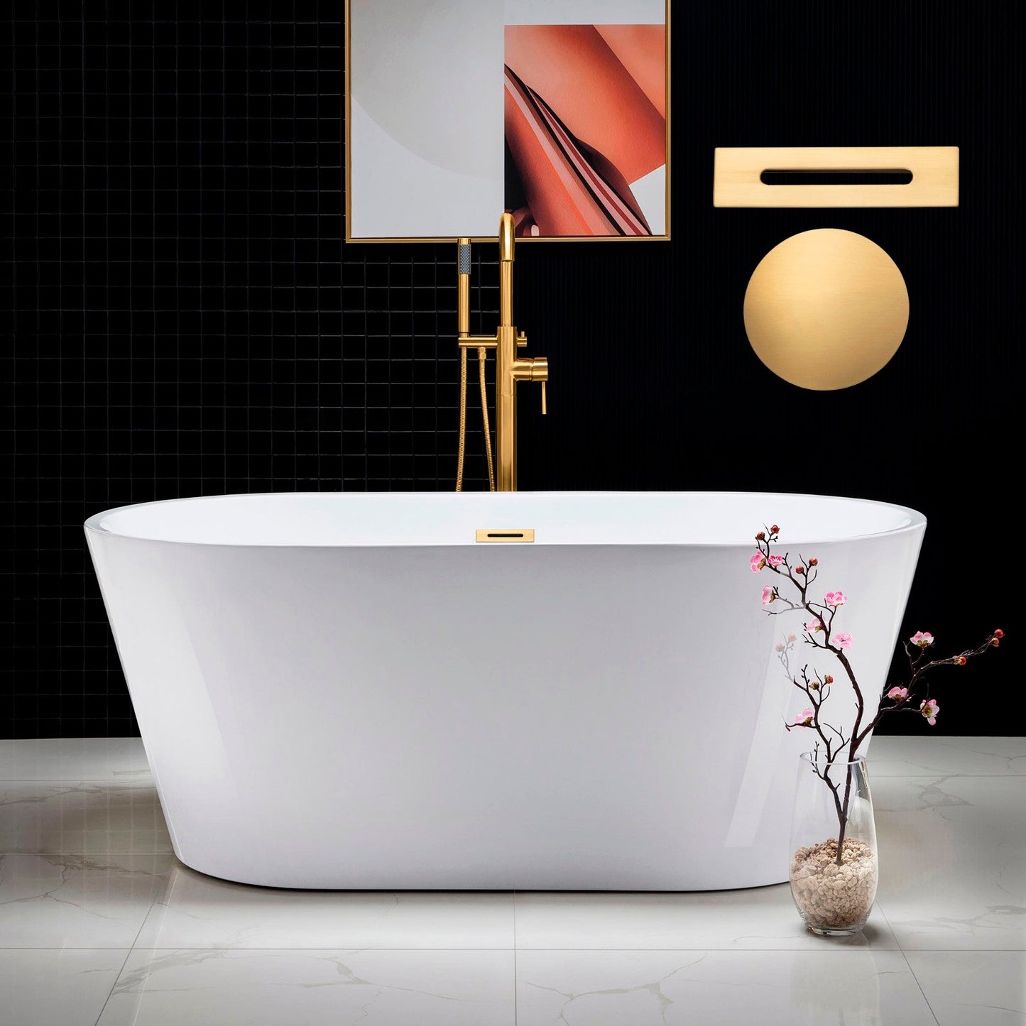 WOODBRIDGE 59" Acrylic Freestanding Bathtub Contemporary Soaking Tub