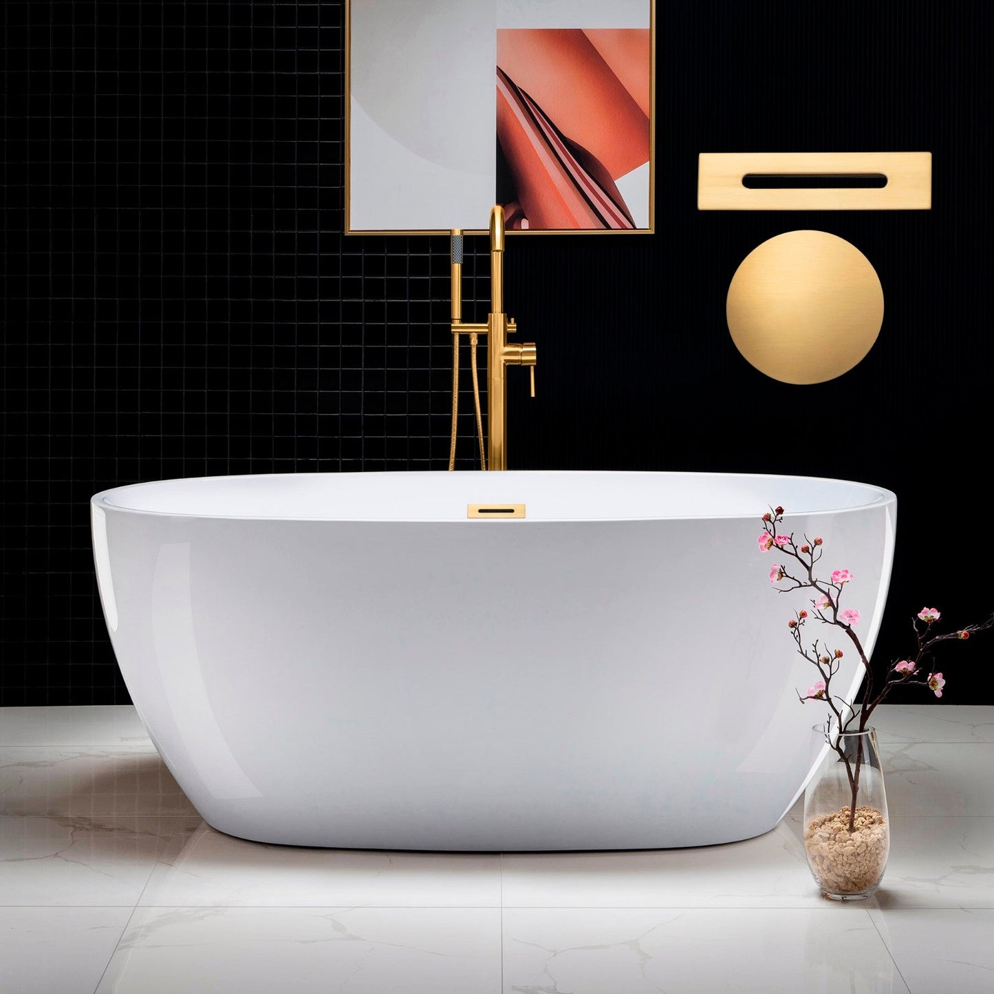 WOODBRIDGE 59" Acrylic Freestanding Bathtub Contemporary Soaking Tub