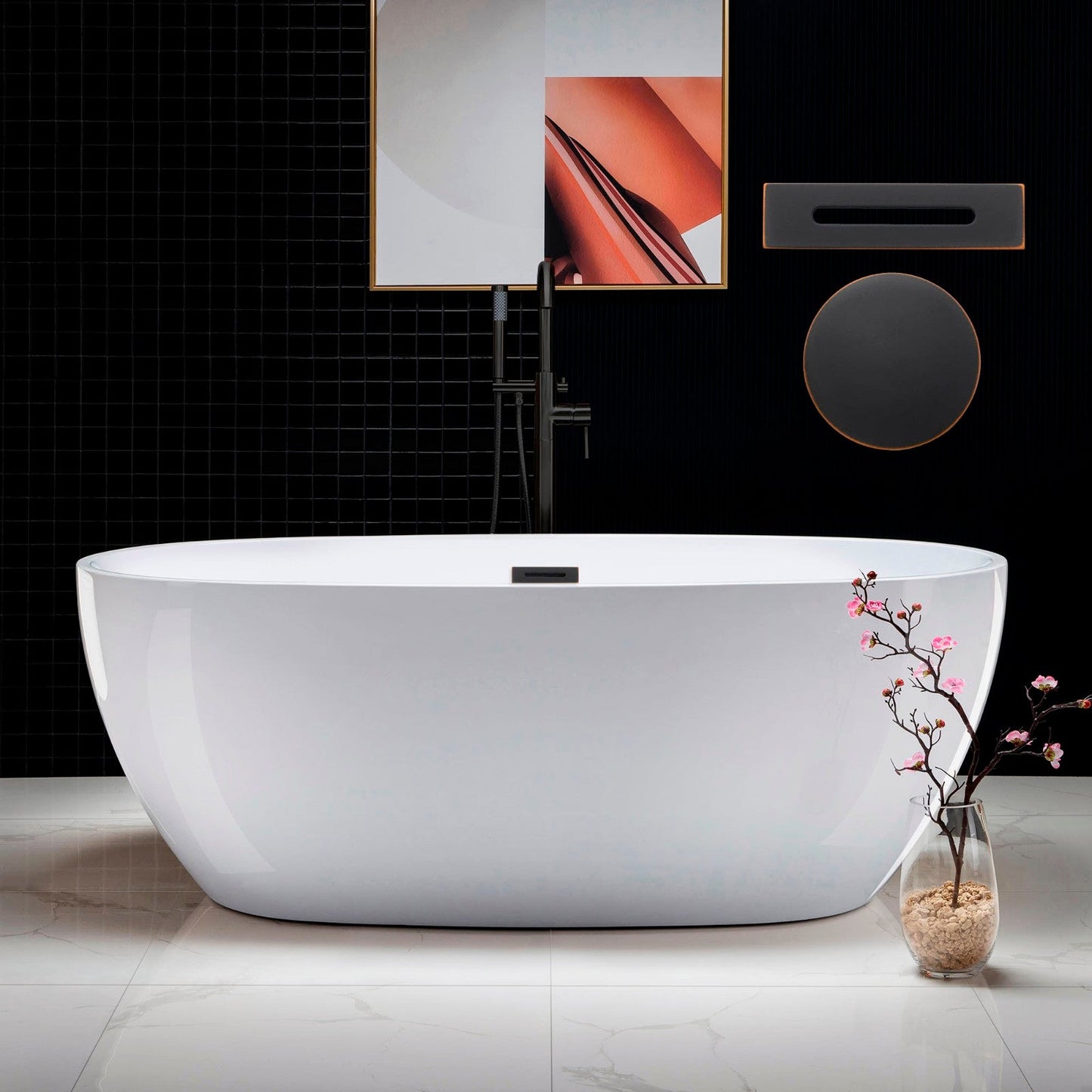WOODBRIDGE 67" Acrylic Freestanding Bathtub Contemporary Soaking Tub