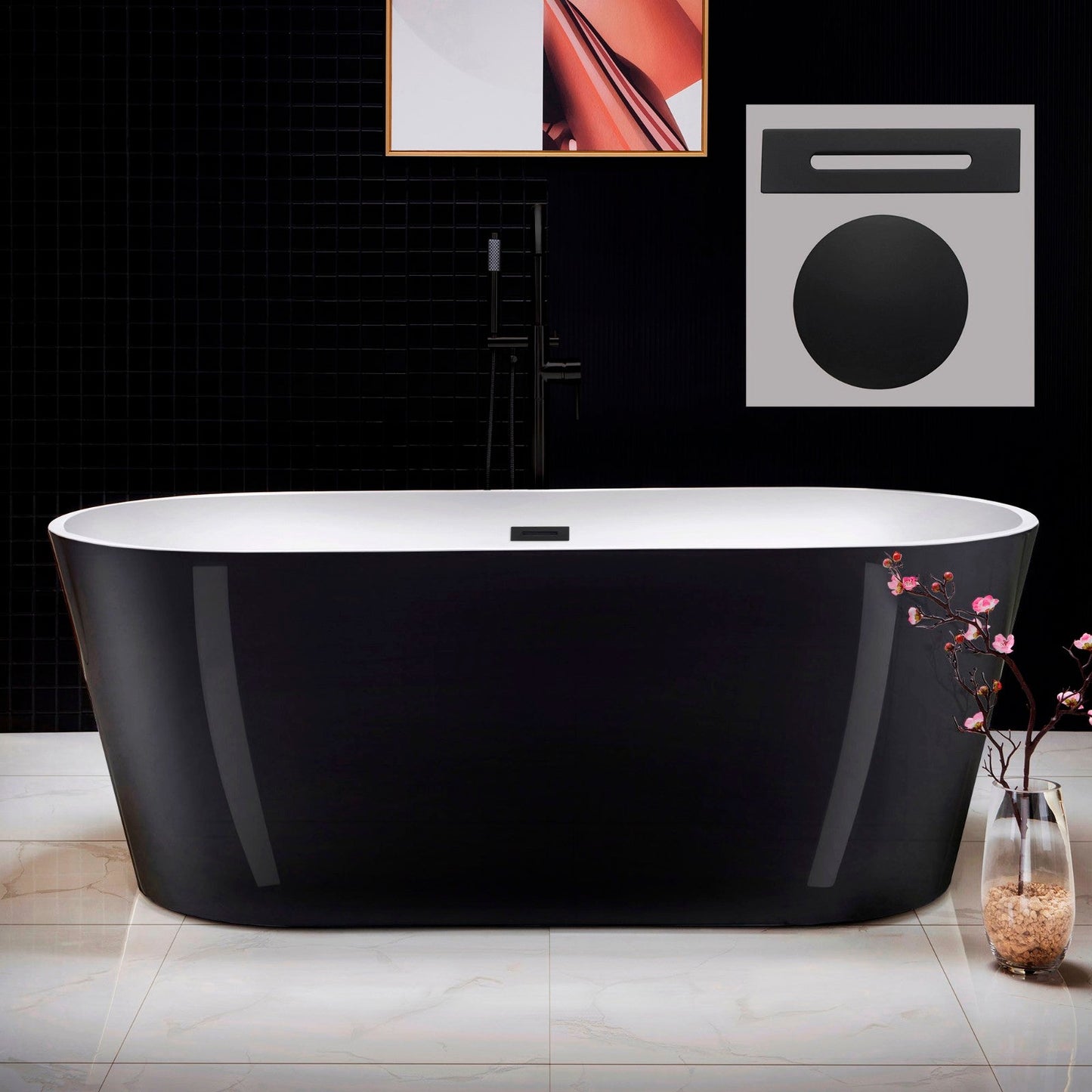 WOODBRIDGE B-1813 67" Acrylic Freestanding Bathtub Contemporary Soaking Tub