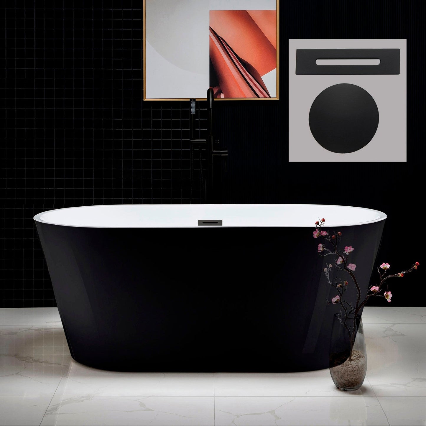 WOODBRIDGE B-1814 59" Acrylic Freestanding Bathtub Contemporary Soaking Tub