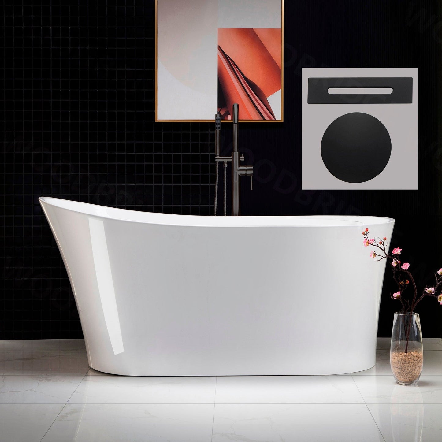 WOODBRIDGE 59" Acrylic Freestanding Bathtub Contemporary Soaking Tub