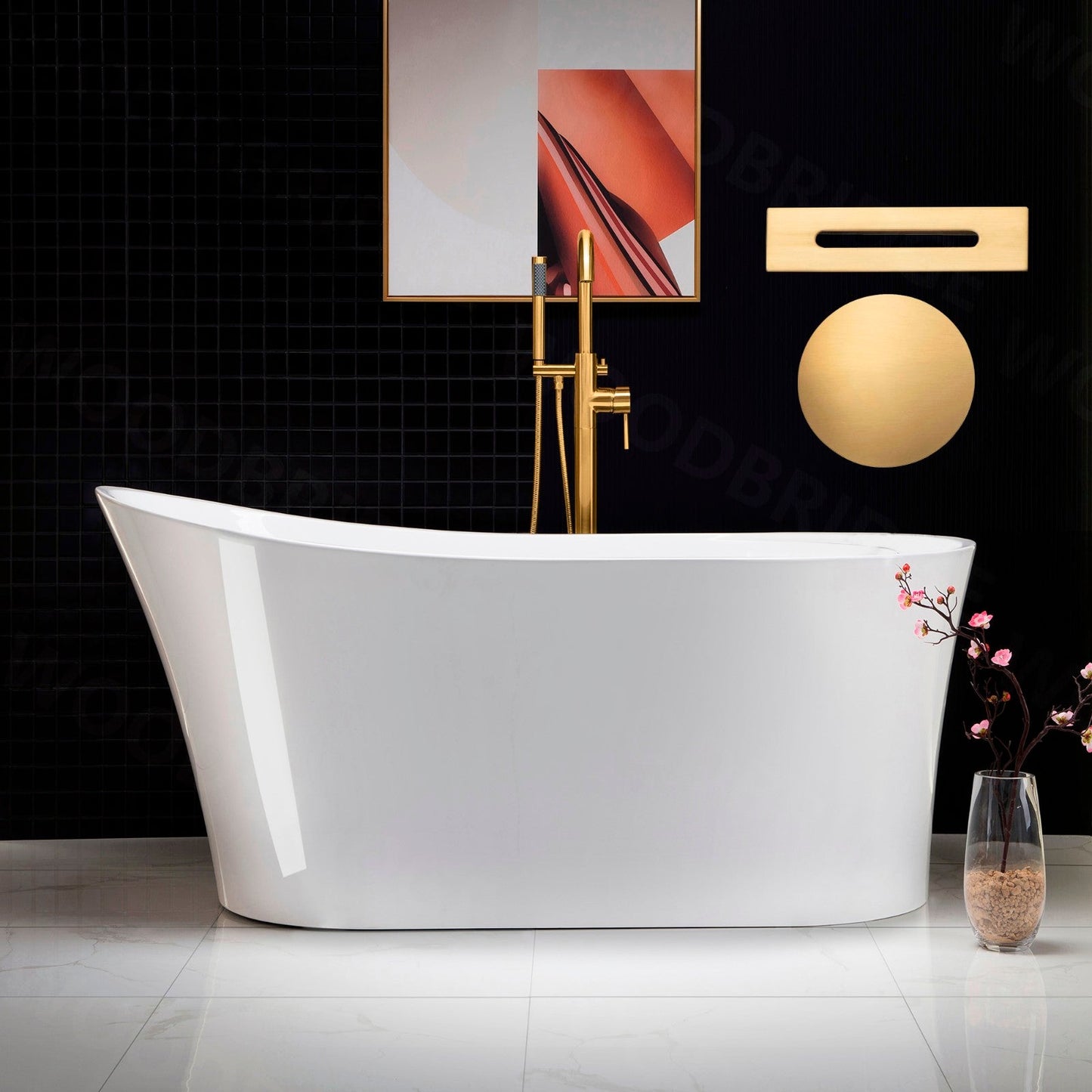 WOODBRIDGE 59" Acrylic Freestanding Bathtub Contemporary Soaking Tub