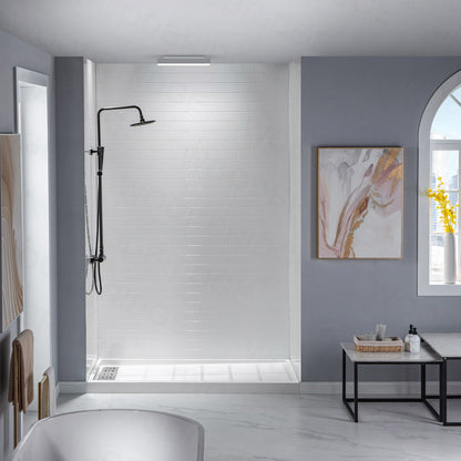 WOODBRIDGE Solid Surface 60" W x 96" H Tile Tub and Shower Wall Panel Surround, Quick Install, Cuttable, Staggered Brick Pattern
