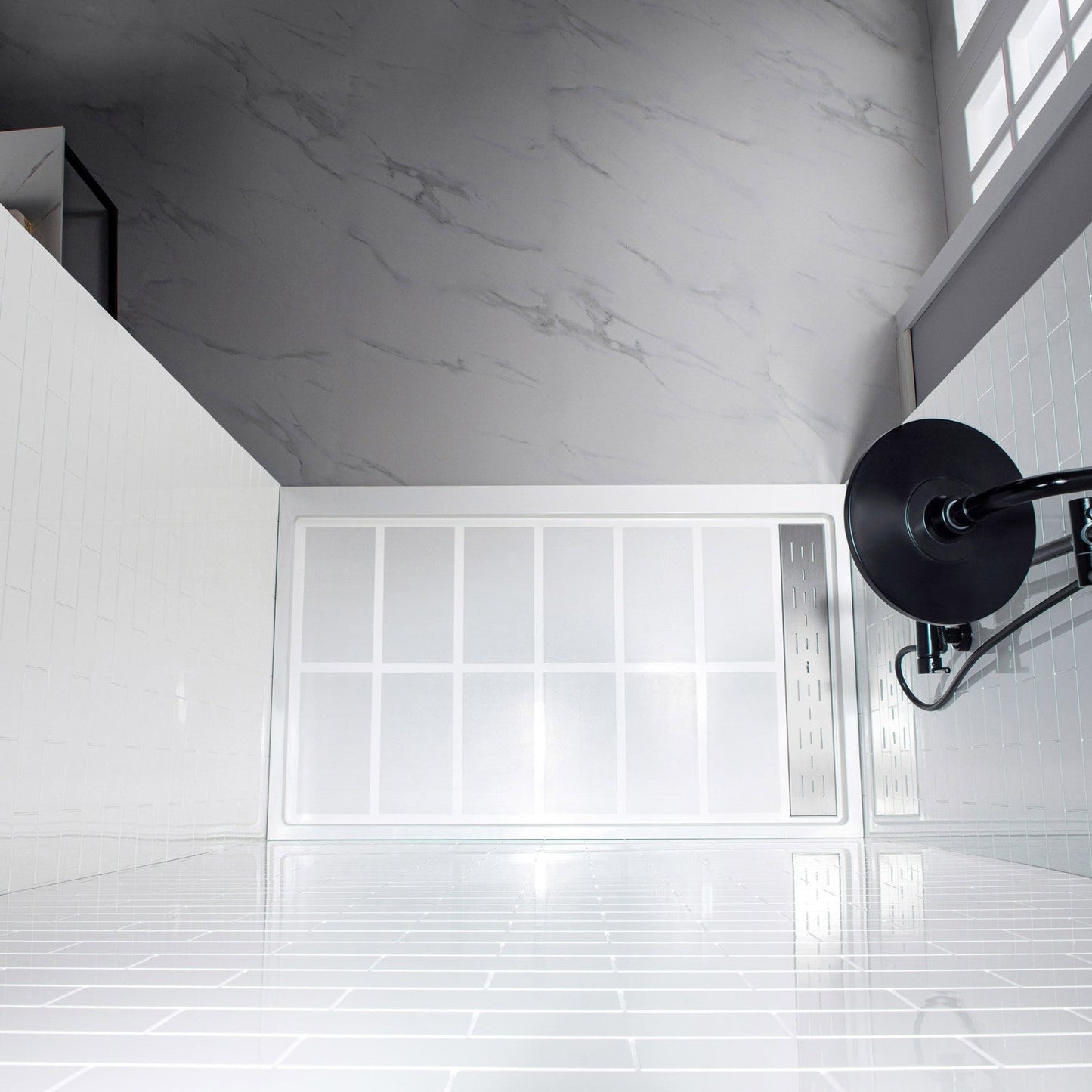 WOODBRIDGE Solid Surface 60" W x 96" H Tile Tub and Shower Wall Panel Surround, Quick Install, Cuttable, Staggered Brick Pattern