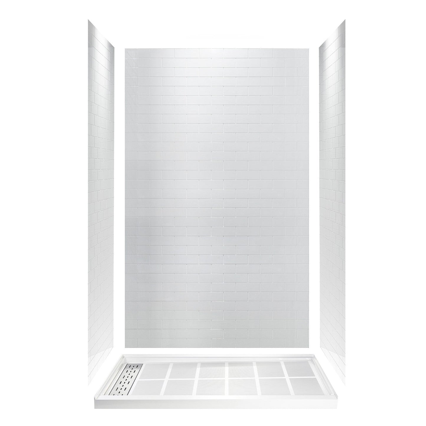 WOODBRIDGE Solid Surface 60" W x 96" H Tile Tub and Shower Wall Panel Surround, Quick Install, Cuttable, Staggered Brick Pattern