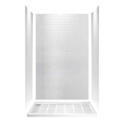 WOODBRIDGE Solid Surface 60" W x 96" H Tile Tub and Shower Wall Panel Surround, Quick Install, Cuttable, Staggered Brick Pattern