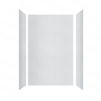 WOODBRIDGE Solid Surface 60" W x 96" H Tile Tub and Shower Wall Panel Surround, Quick Install, Cuttable, Stacked Block in a Staggered Vertical Pattern