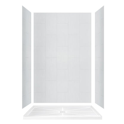 WOODBRIDGE Solid Surface 60" W x 96" H Tile Tub and Shower Wall Panel Surround, Quick Install, Cuttable, Stacked Block in a Staggered Vertical Pattern