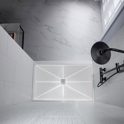 WOODBRIDGE Solid Surface 60" W x 96" H Tile Tub and Shower Wall Panel Surround, Quick Install, Cuttable, Stacked Block in a Staggered Vertical Pattern