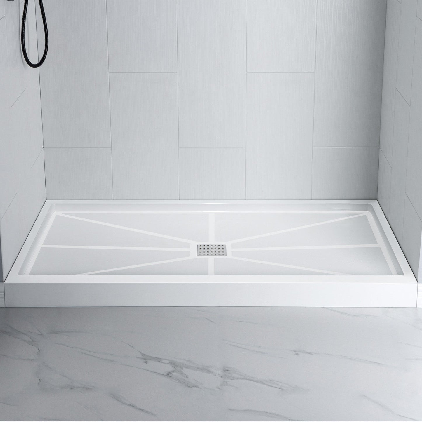 WOODBRIDGE Solid Surface 60" W x 96" H Tile Tub and Shower Wall Panel Surround, Quick Install, Cuttable, Stacked Block in a Staggered Vertical Pattern