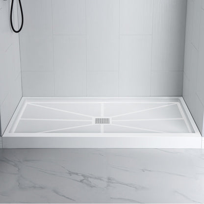 WOODBRIDGE Solid Surface 60" W x 96" H Tile Tub and Shower Wall Panel Surround, Quick Install, Cuttable, Stacked Block in a Staggered Vertical Pattern
