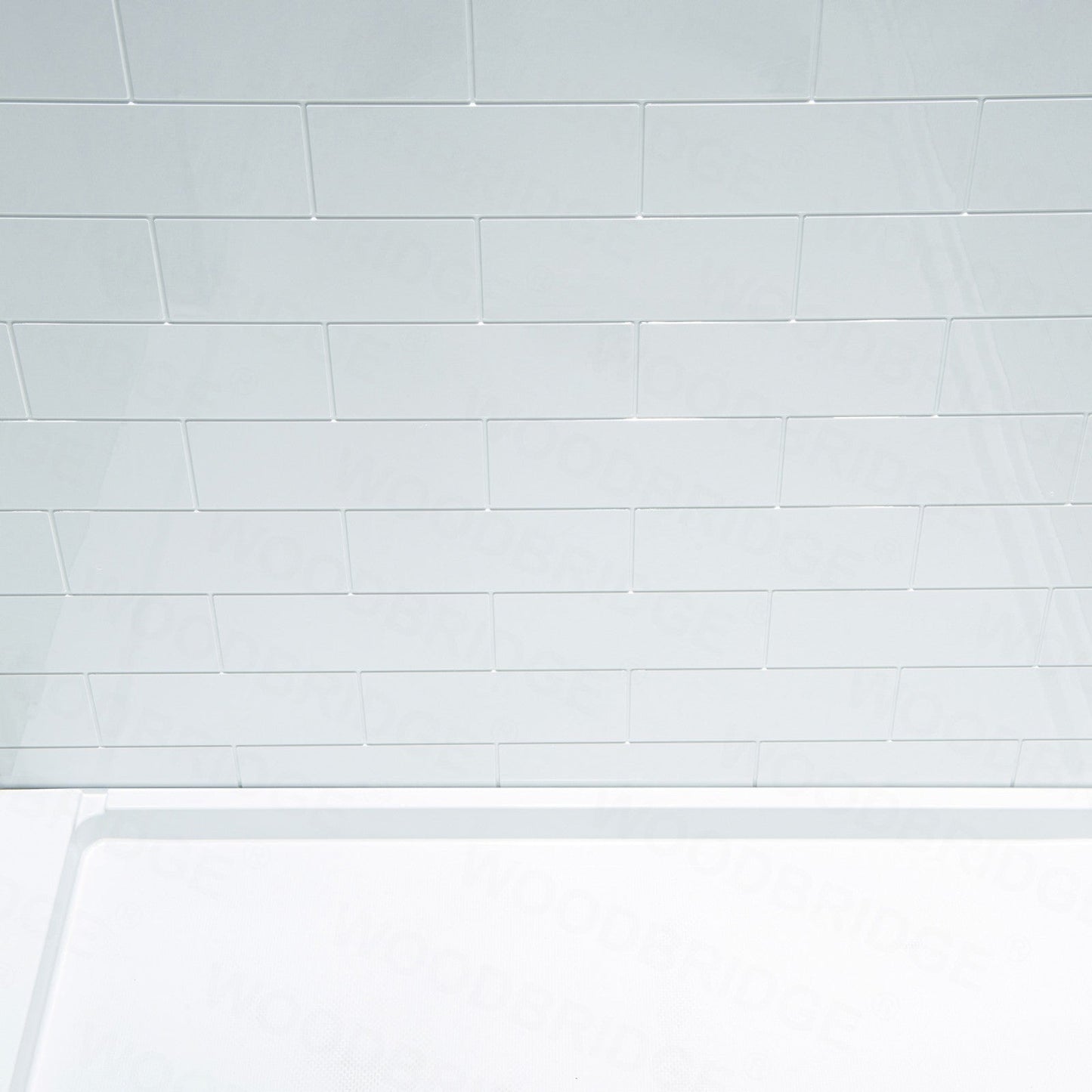 WOODBRIDGE Solid Surface 60" W x 96" H Tile Tub and Shower Wall Panel Surround, Quick Install, Cuttable, Staggered Brick Pattern