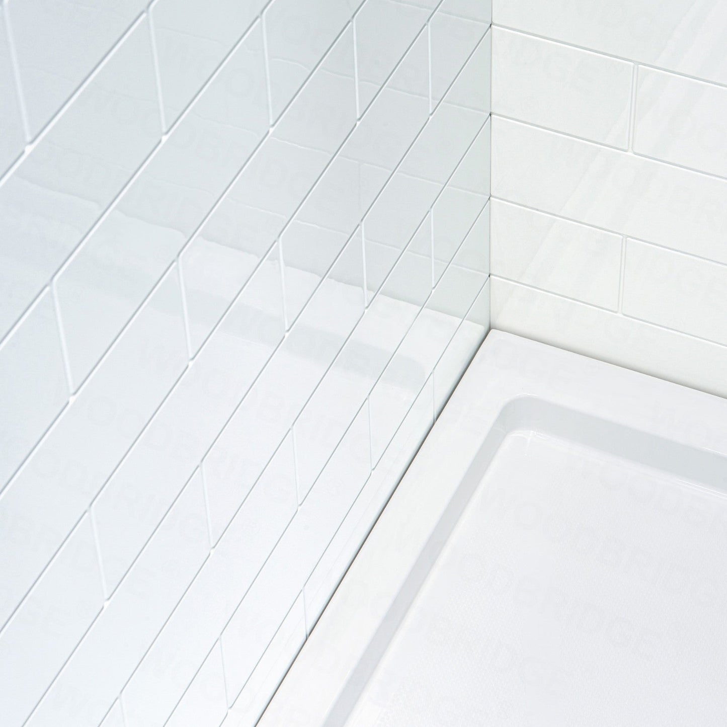 WOODBRIDGE Solid Surface 60" W x 96" H Tile Tub and Shower Wall Panel Surround, Quick Install, Cuttable, Staggered Brick Pattern