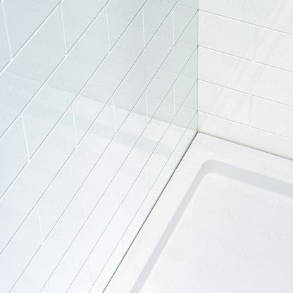 WOODBRIDGE Solid Surface 60" W x 96" H Tile Tub and Shower Wall Panel Surround, Quick Install, Cuttable, Staggered Brick Pattern