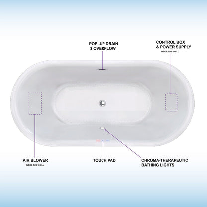 WOODBRIDGE 67" Contemporary Freestanding Acrylic Air Bubble Soaking Bathtub