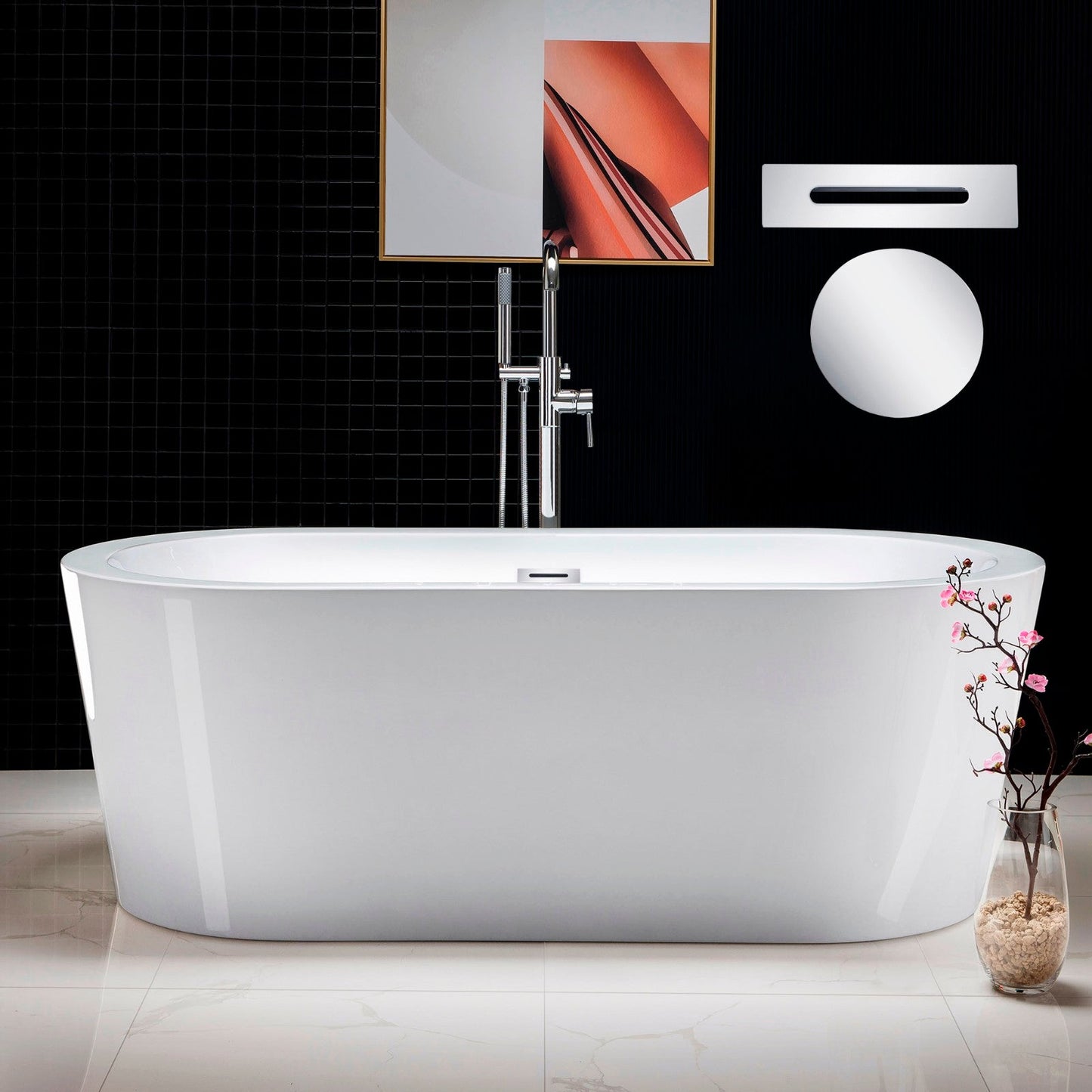 WOODBRIDGE 66" Acrylic Freestanding Bathtub Contemporary Soaking Tub