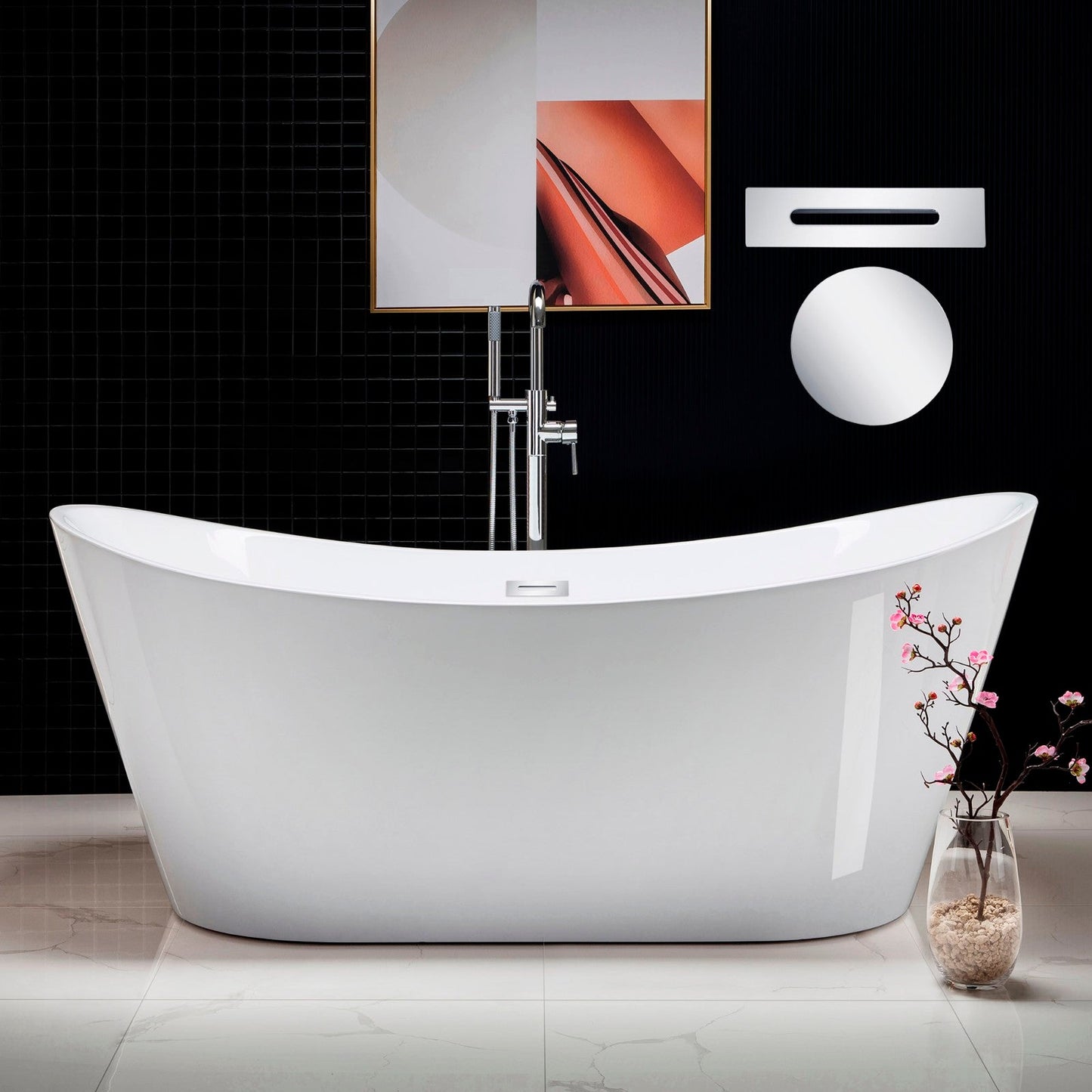WOODBRIDGE 71" Acrylic Freestanding Bathtub Contemporary Soaking Tub