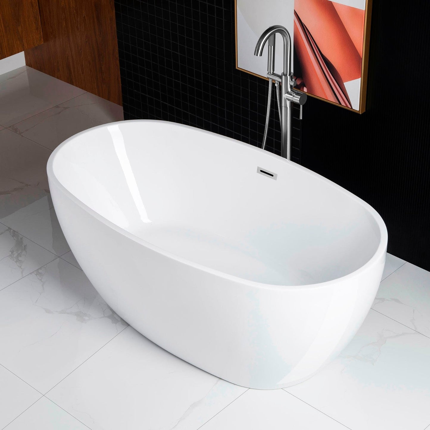 WOODBRIDGE 59" Acrylic Freestanding Bathtub Contemporary Soaking Tub