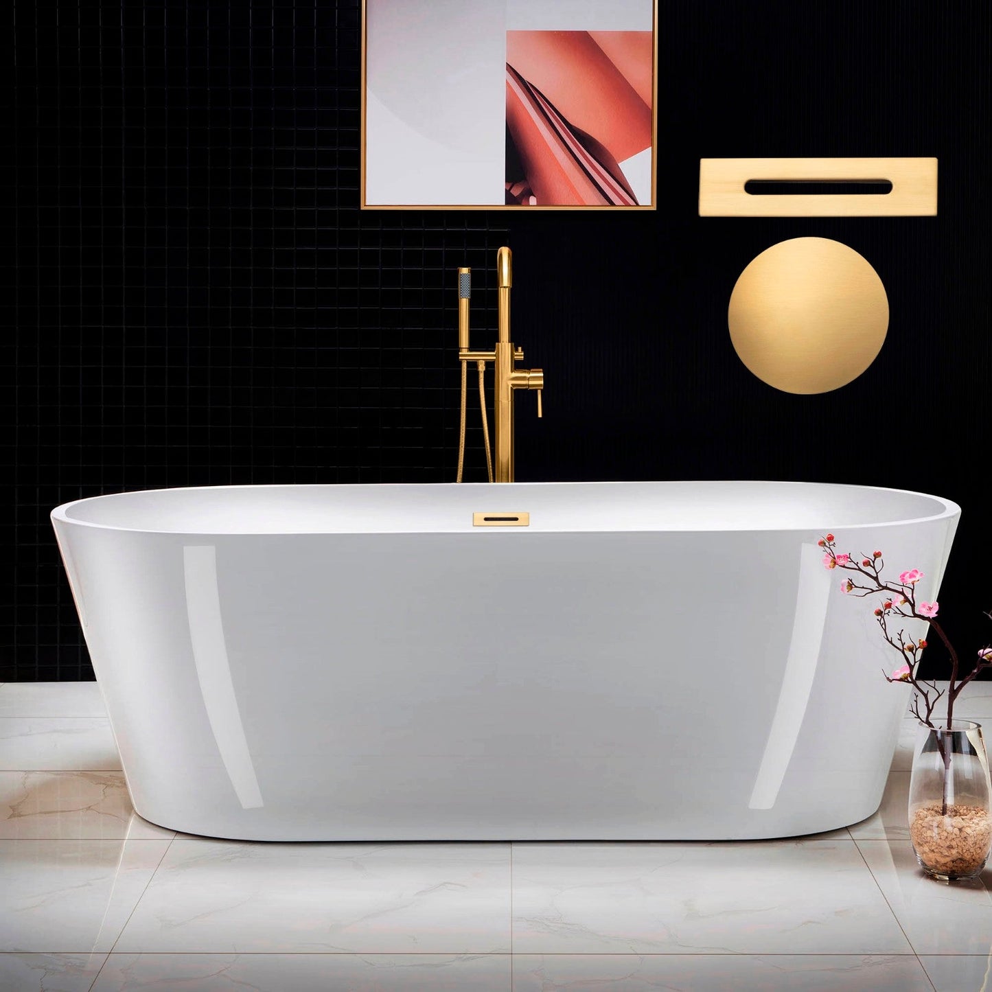 WOODBRIDGE 71" Acrylic Freestanding Bathtub Contemporary Soaking Tub