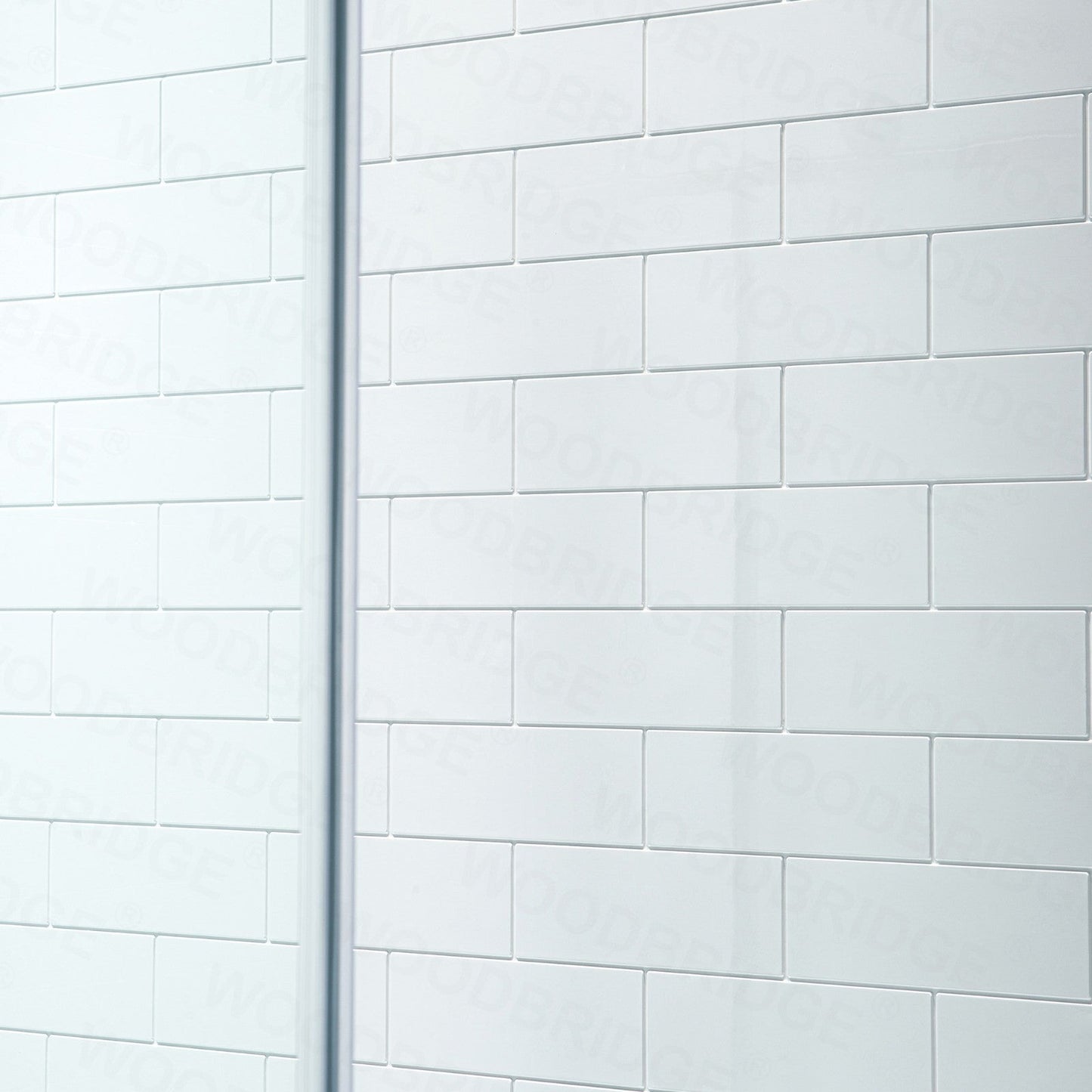 WOODBRIDGE Solid Surface 60" W x 96" H Tile Tub and Shower Wall Panel Surround, Quick Install, Cuttable, Staggered Brick Pattern