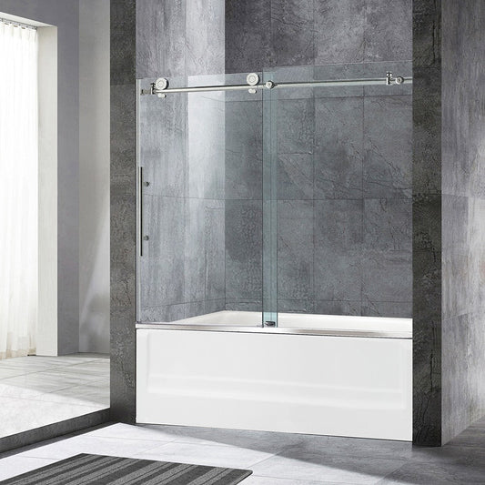 WOODBRIDGE Frameless Bathtub Shower Doors 56-60" Width x 62"Height with 3/8"(10mm) Clear Tempered Glass