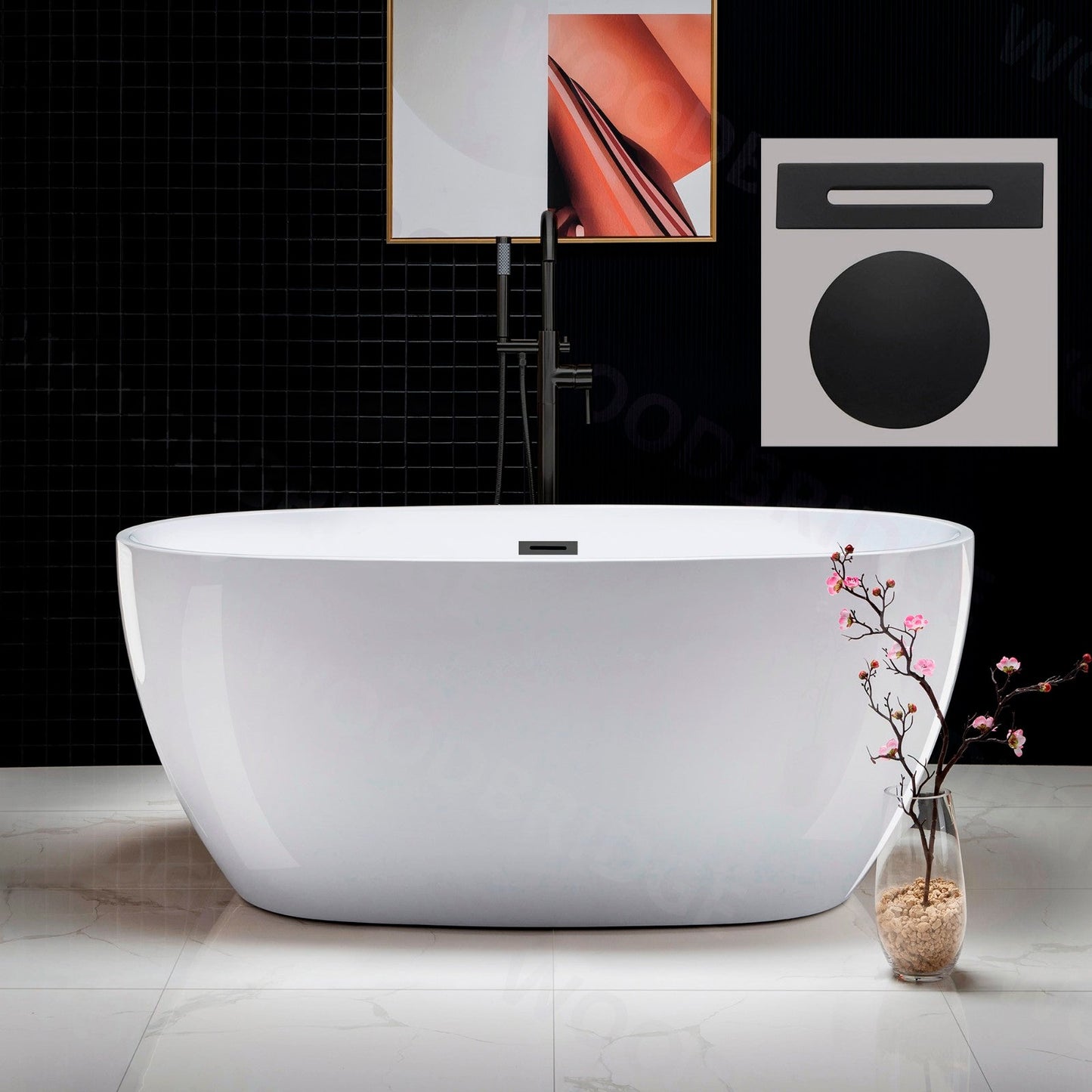 WOODBRIDGE 55" Acrylic Freestanding Bathtub Contemporary Soaking Tub