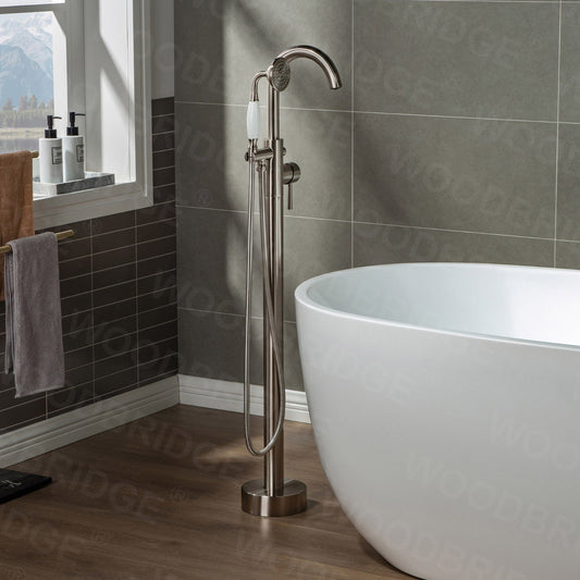 WOODBRIDGE WOODBRIDGEE F0001BNVT Contemporary Single Handle Floor Mount Freestanding Tub Filler Faucet with Hand shower
