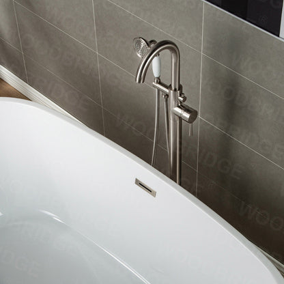 WOODBRIDGE WOODBRIDGEE F0001BNVT Contemporary Single Handle Floor Mount Freestanding Tub Filler Faucet with Hand shower