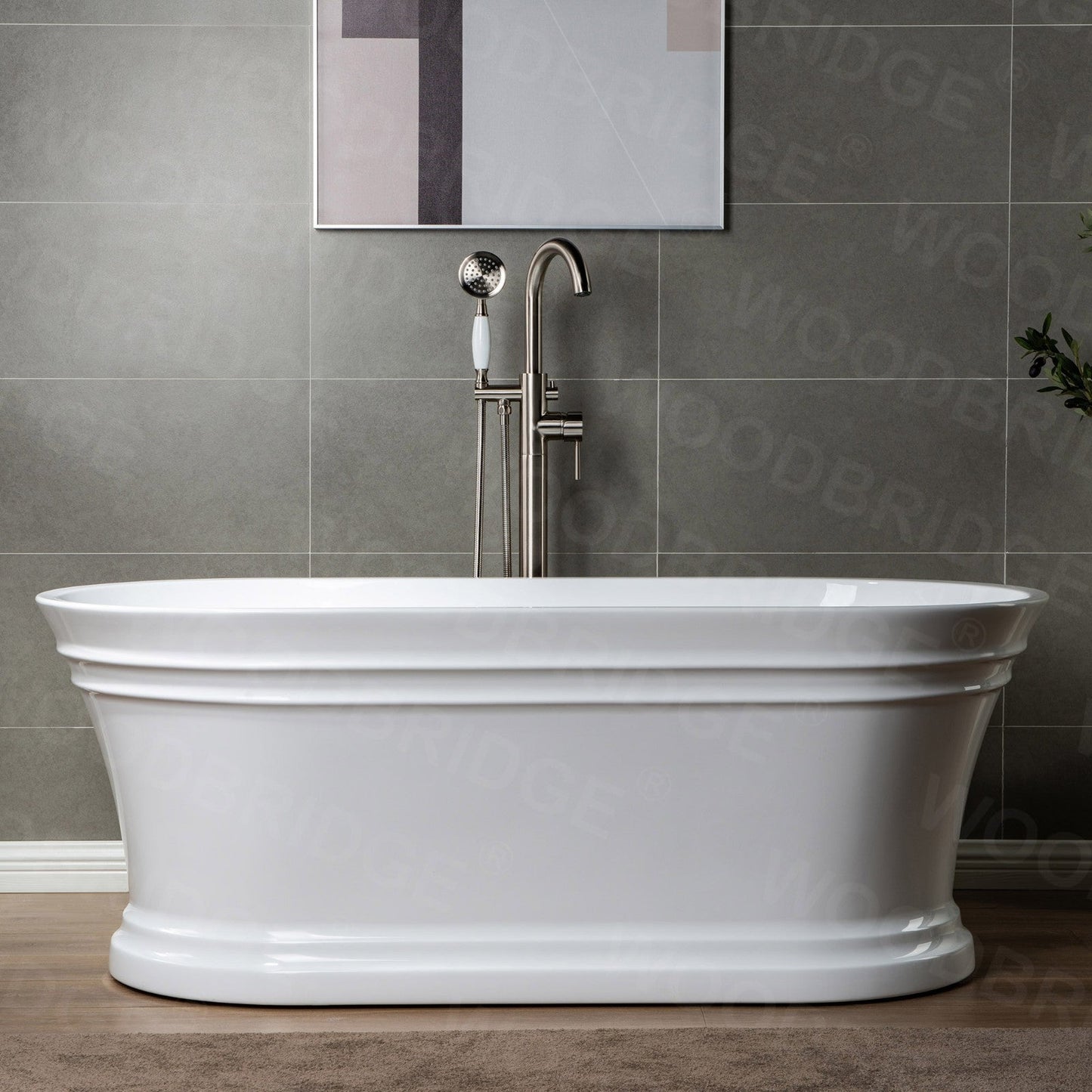 WOODBRIDGE WOODBRIDGEE F0001BNVT Contemporary Single Handle Floor Mount Freestanding Tub Filler Faucet with Hand shower