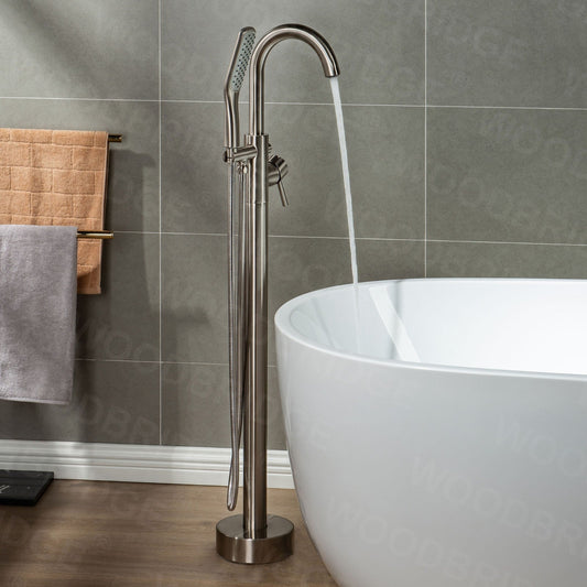 WOODBRIDGE WOODBRIDGEE Contemporary Single Handle Floor Mount Freestanding Tub Filler Faucet with Hand Shower