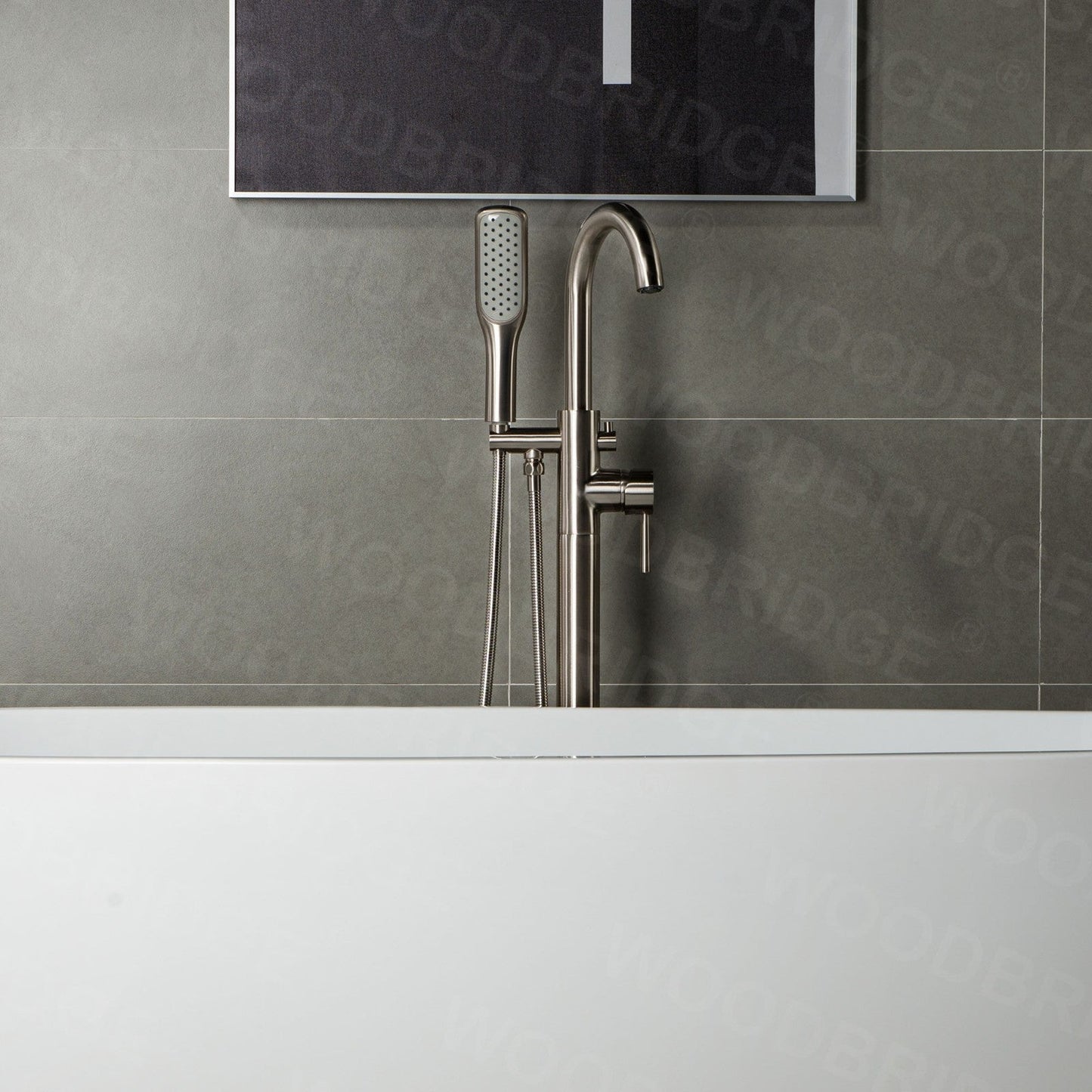 WOODBRIDGE WOODBRIDGEE Contemporary Single Handle Floor Mount Freestanding Tub Filler Faucet with Hand Shower