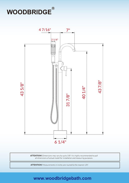 WOODBRIDGE WOODBRIDGEE Contemporary Single Handle Floor Mount Freestanding Tub Filler Faucet with Hand Shower