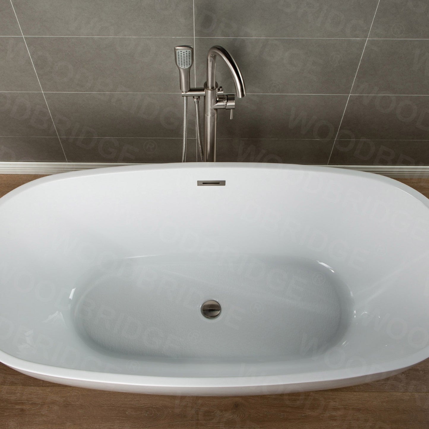 WOODBRIDGE WOODBRIDGEE Contemporary Single Handle Floor Mount Freestanding Tub Filler Faucet with Hand Shower