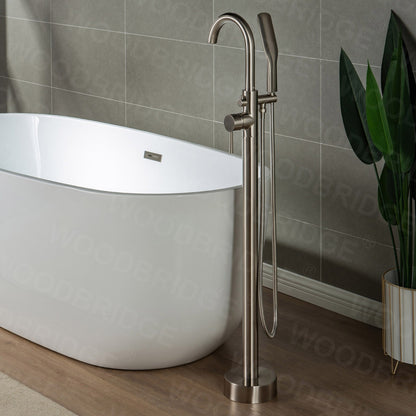 WOODBRIDGE WOODBRIDGEE Contemporary Single Handle Floor Mount Freestanding Tub Filler Faucet with Hand Shower