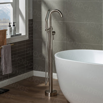 WOODBRIDGE WOODBRIDGEE Contemporary Single Handle Floor Mount Freestanding Tub Filler Faucet with Hand Shower