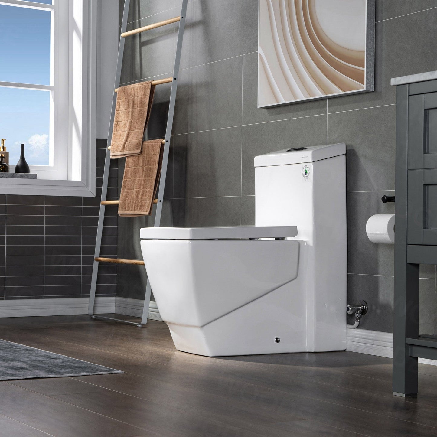 WOODBRIDGE Modern Square Design One Piece Dual Flush 1.28 GP Toilet,Chair Height with Soft Closing Seat