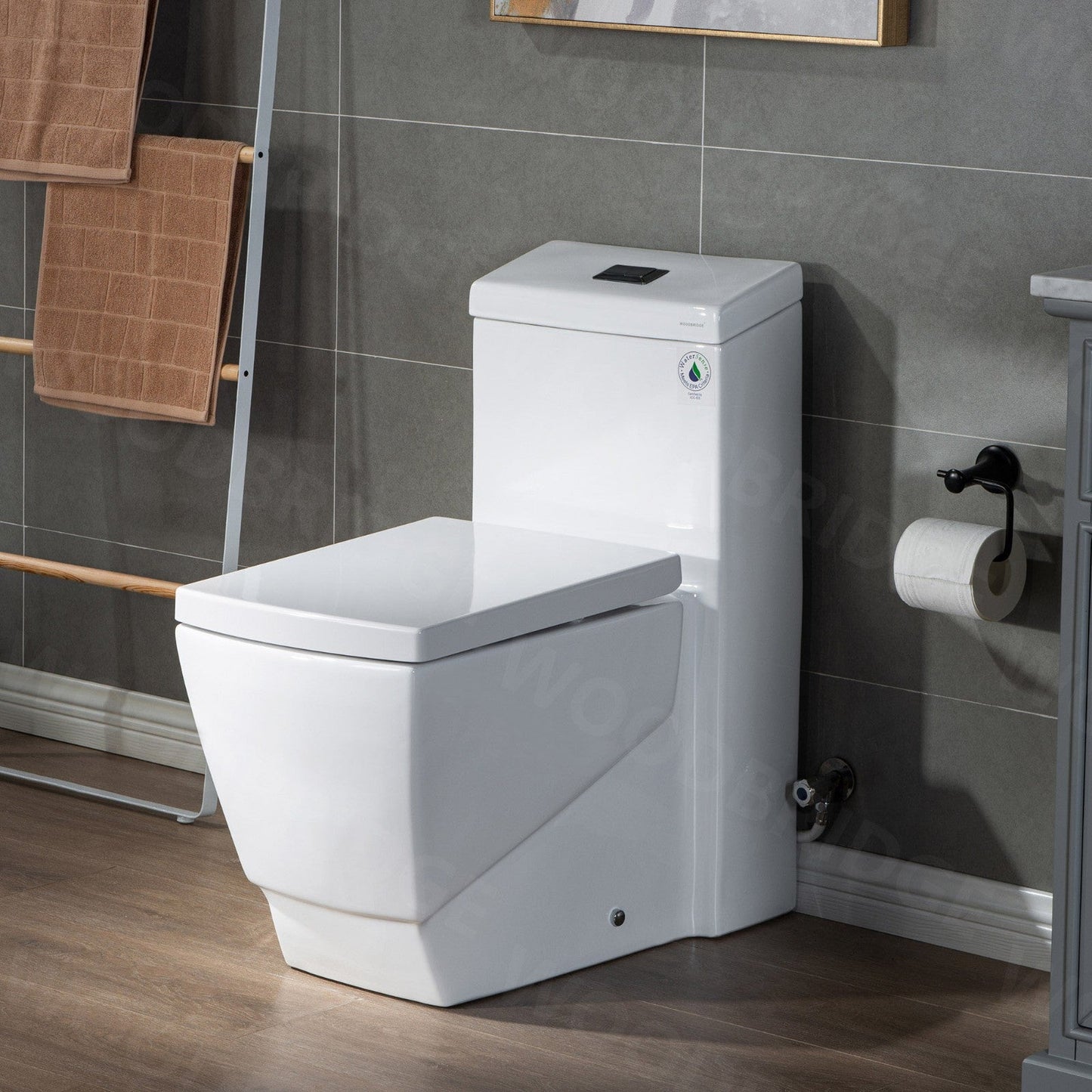 WOODBRIDGE Modern Square Design One Piece Dual Flush 1.28 GP Toilet,Chair Height with Soft Closing Seat
