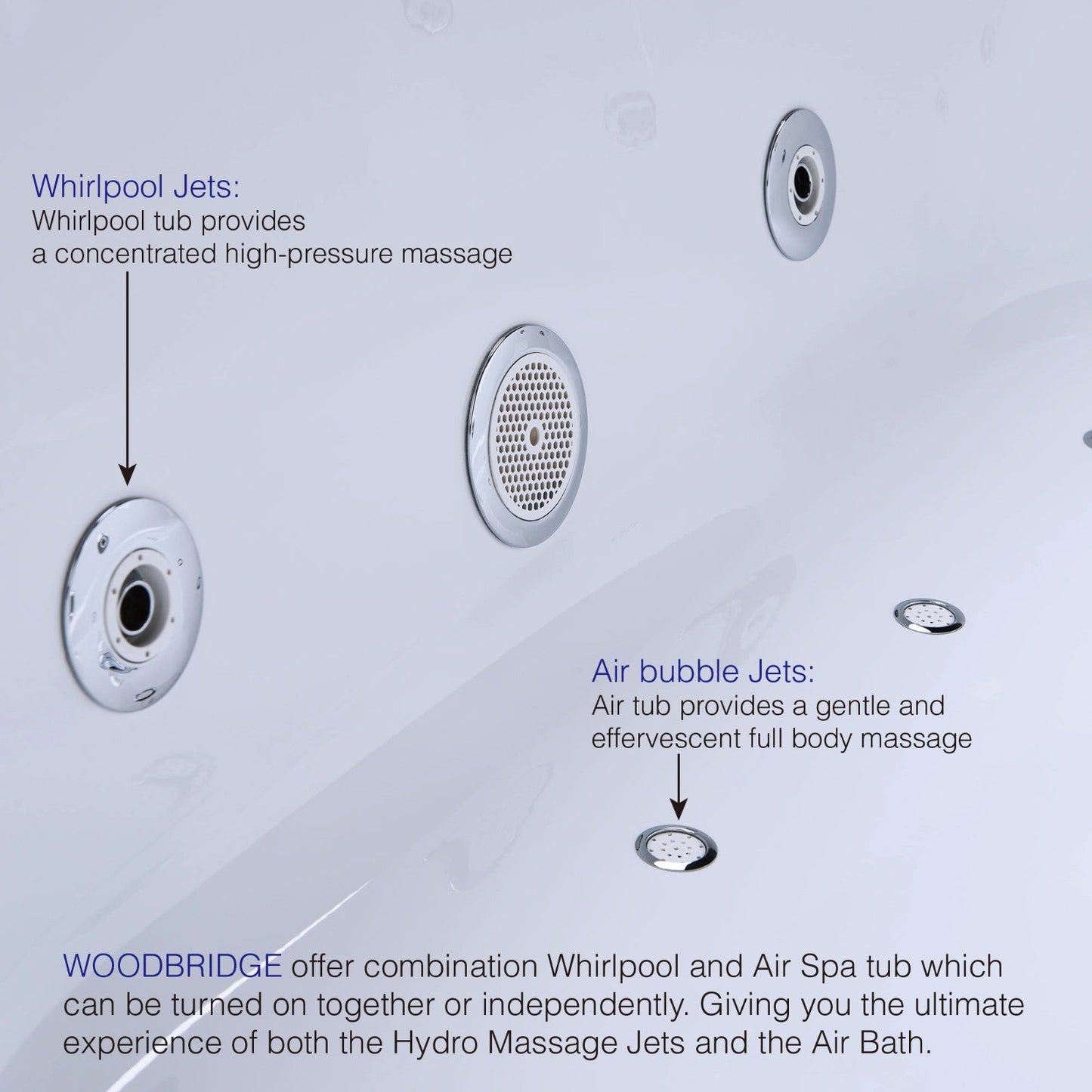 WOODBRIDGE 71" Whirlpool Water Jetted and Air Bubble Freestanding Bathtub