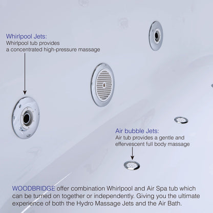 WOODBRIDGE 71" Whirlpool Water Jetted and Air Bubble Freestanding Bathtub