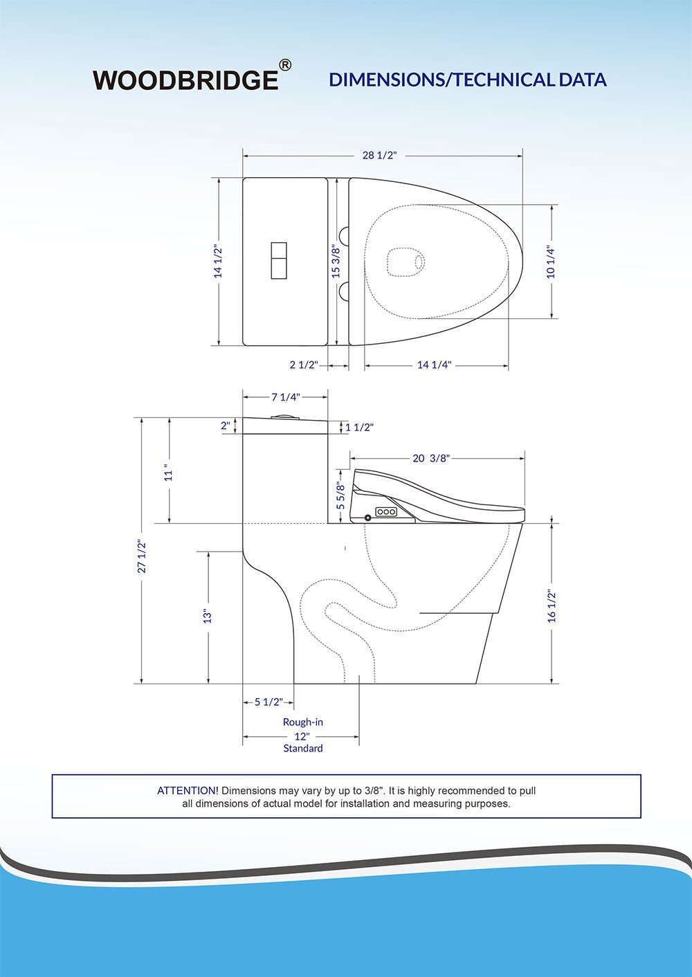 WOODBRIDGE T-0008 Luxury Bidet Toilet, Elongated One Piece Toilet with Advanced Bidet Seat, Chair Height, Smart Toilet Seat with Temperature Controlled Wash Functions and Air Dryer