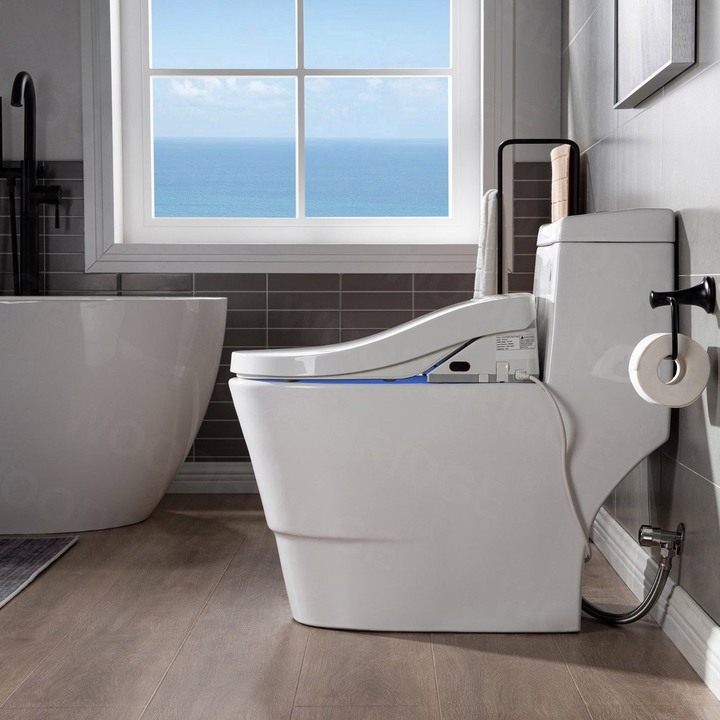 WOODBRIDGE T-0008 Luxury Bidet Toilet, Elongated One Piece Toilet with Advanced Bidet Seat, Chair Height, Smart Toilet Seat with Temperature Controlled Wash Functions and Air Dryer