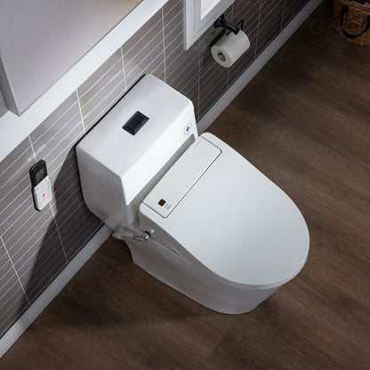 WOODBRIDGE T-0008 Luxury Bidet Toilet, Elongated One Piece Toilet with Advanced Bidet Seat, Chair Height, Smart Toilet Seat with Temperature Controlled Wash Functions and Air Dryer