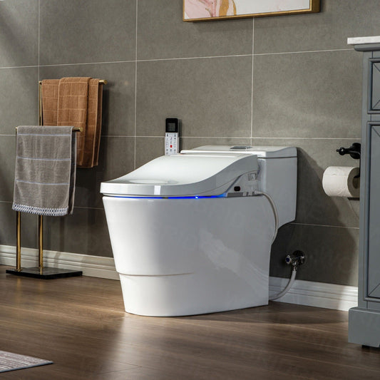 WOODBRIDGE Toilet & Bidet Luxury Elongated One Piece Advanced Smart Seat with Temperature Controlled Wash Functions and Air Dryer, Toilet with Bidet. T-0737, Bidet & Toilet