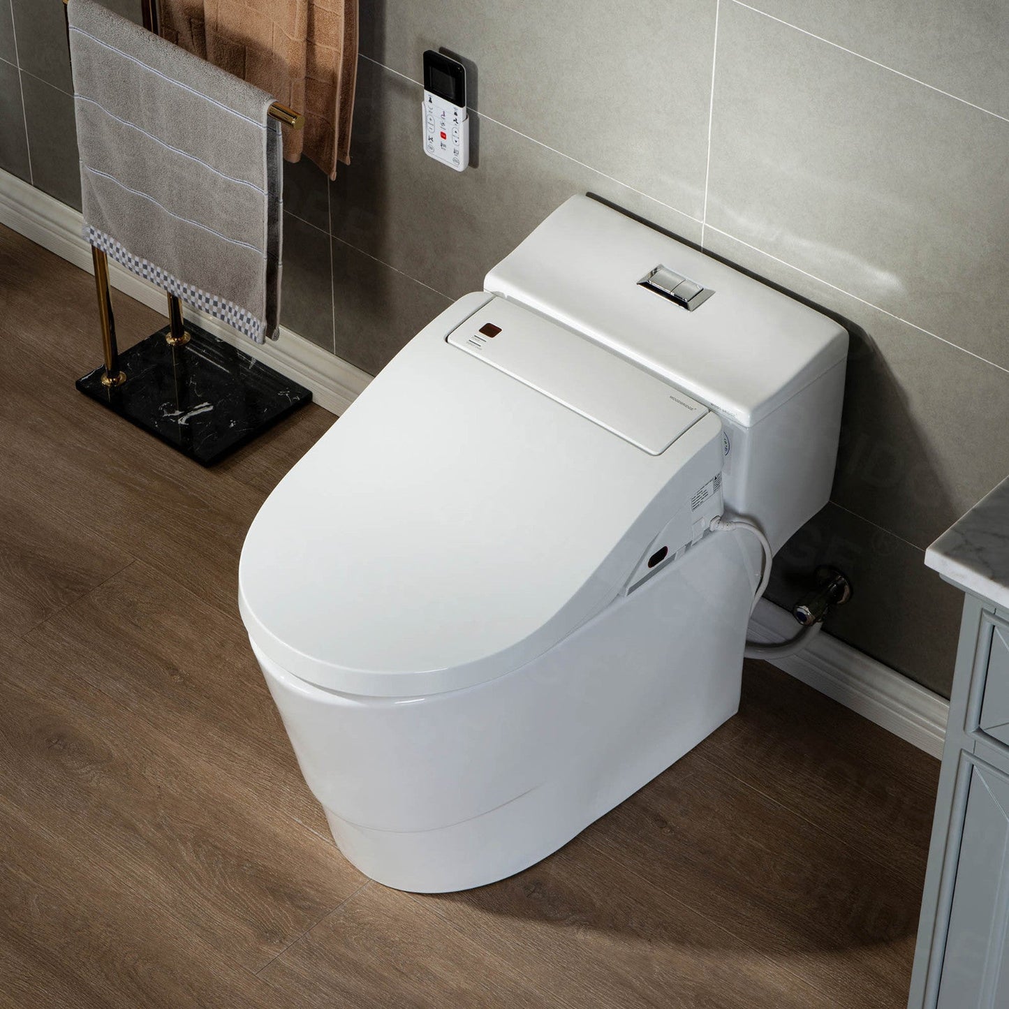 WOODBRIDGE Toilet & Bidet Luxury Elongated One Piece Advanced Smart Seat with Temperature Controlled Wash Functions and Air Dryer, Toilet with Bidet. T-0737, Bidet & Toilet