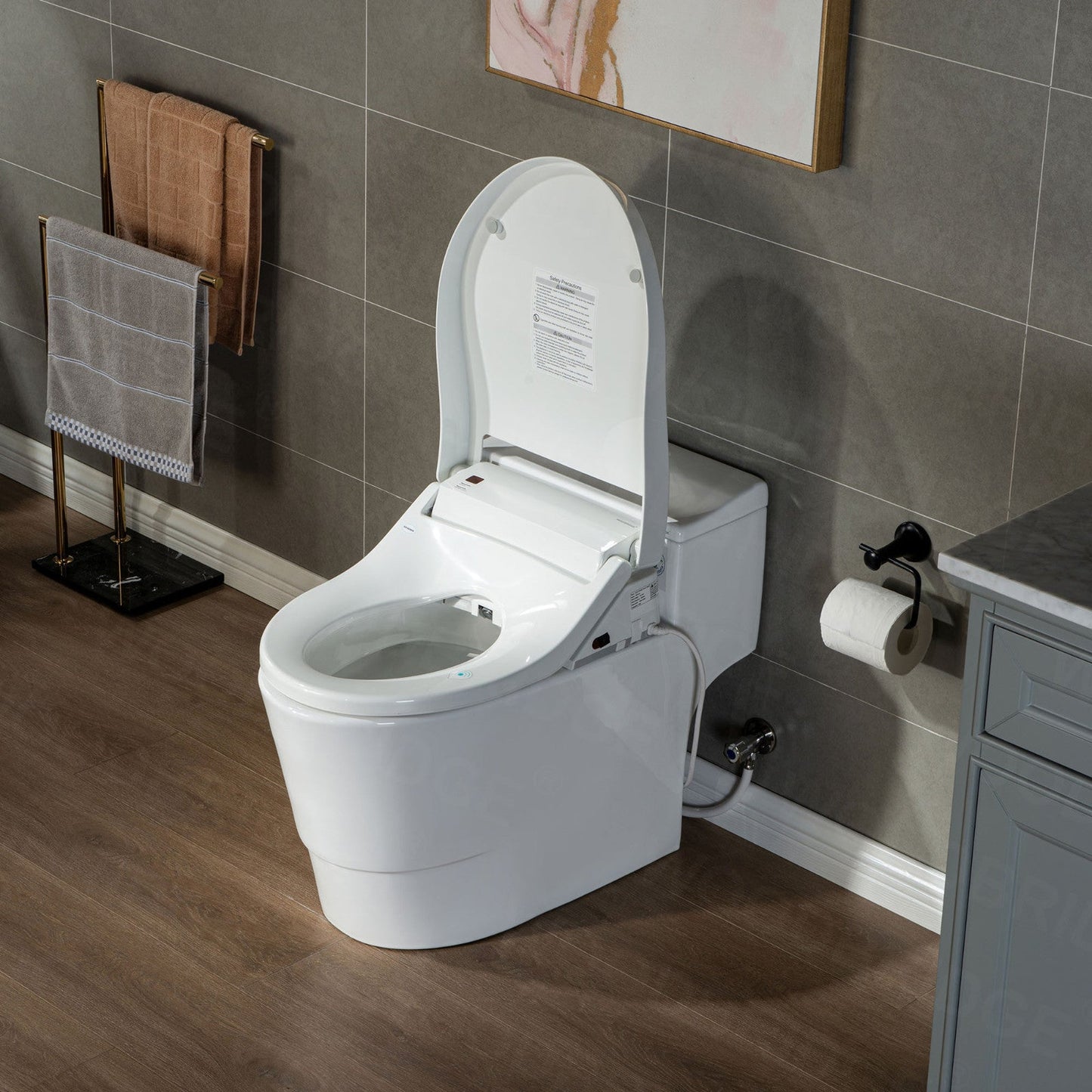 WOODBRIDGE Toilet & Bidet Luxury Elongated One Piece Advanced Smart Seat with Temperature Controlled Wash Functions and Air Dryer, Toilet with Bidet. T-0737, Bidet & Toilet