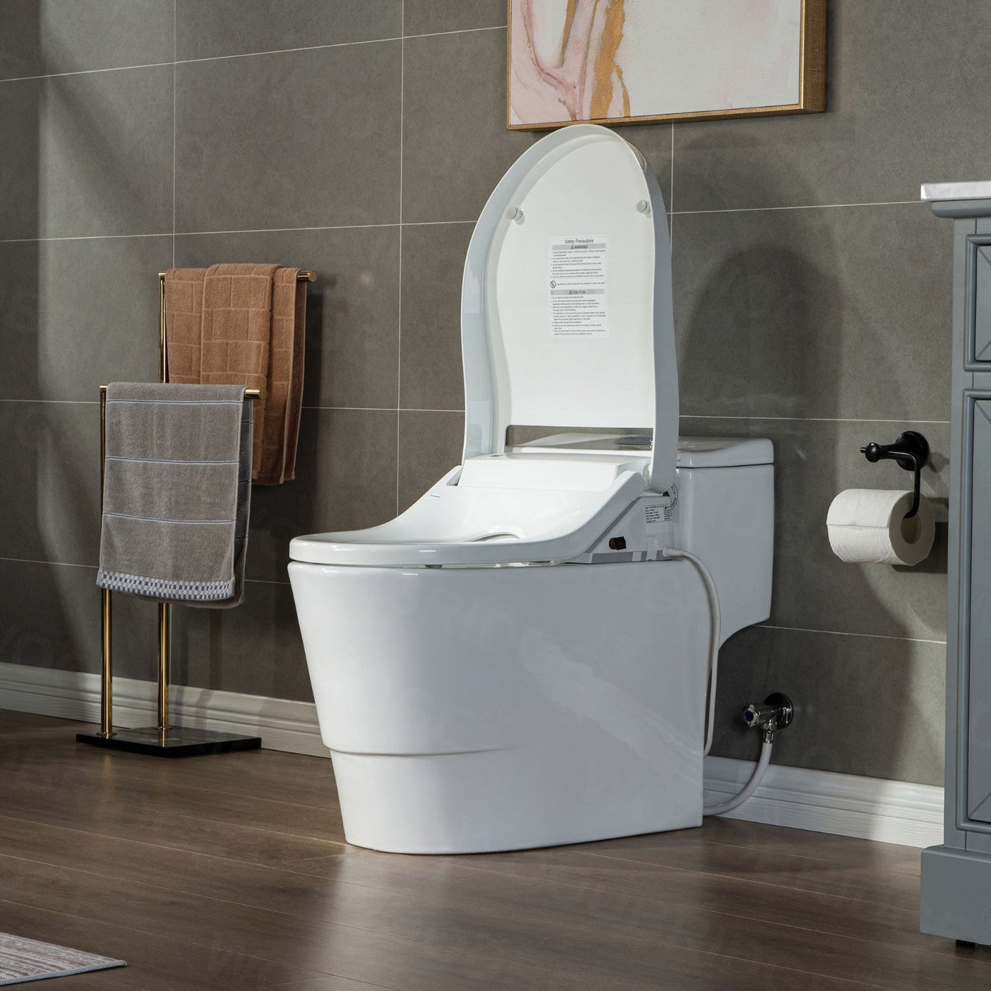 WOODBRIDGE Toilet & Bidet Luxury Elongated One Piece Advanced Smart Seat with Temperature Controlled Wash Functions and Air Dryer, Toilet with Bidet. T-0737, Bidet & Toilet