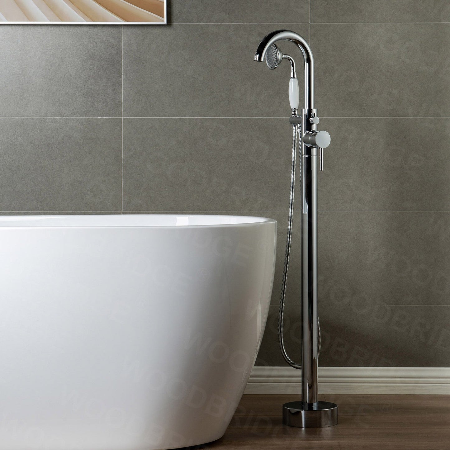 WOODBRIDGE WOODBRIDGEE F0001BNVT Contemporary Single Handle Floor Mount Freestanding Tub Filler Faucet with Hand shower