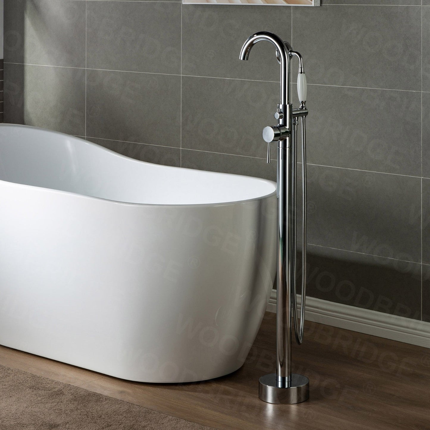 WOODBRIDGE WOODBRIDGEE F0001BNVT Contemporary Single Handle Floor Mount Freestanding Tub Filler Faucet with Hand shower